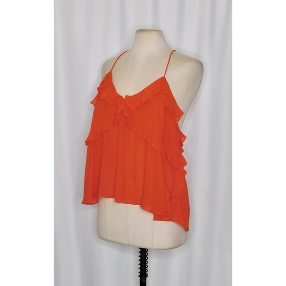 J. CREW Drapey Ruffle Tank Top Airy Chiffon Orange Red Gauzy Ruffles X-Large - Picture 6 of 15